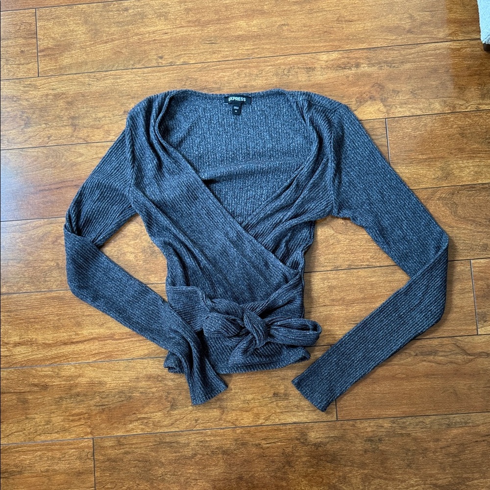 Express Dark Gray Ribbed Knit Top